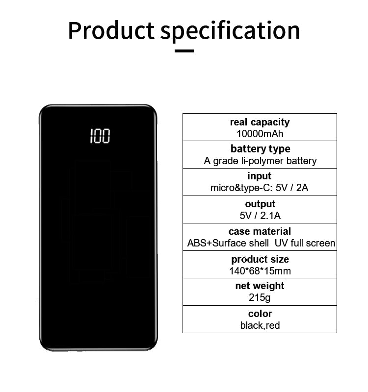 Drone-Clone Xperts Power Bank 10000mAh Battery Charger Specifications