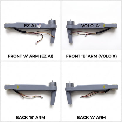 Identify the four Volo X EZ AI replacement arm variants Front A Front B Back A Back B